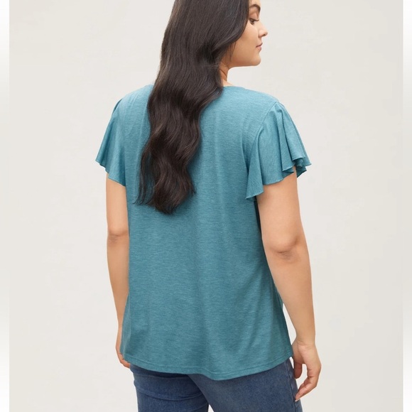 BloomChic Plus Size Solid Heather Gathered Ruffle Sleeve T-shirt - Picture 2 of 8